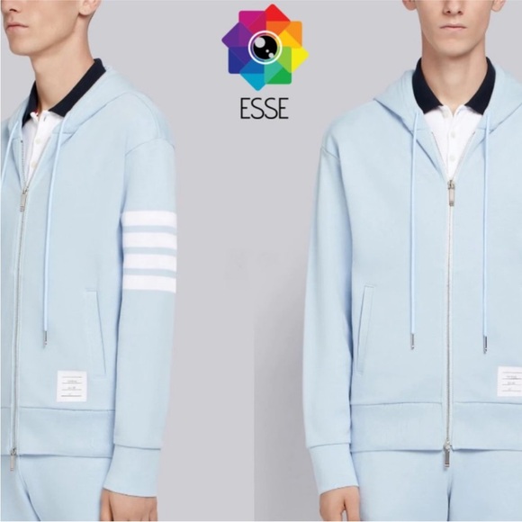 Thom Browne Sky Blue 4-Bar Hoodie Size 4 / Large - Picture 2 of 15